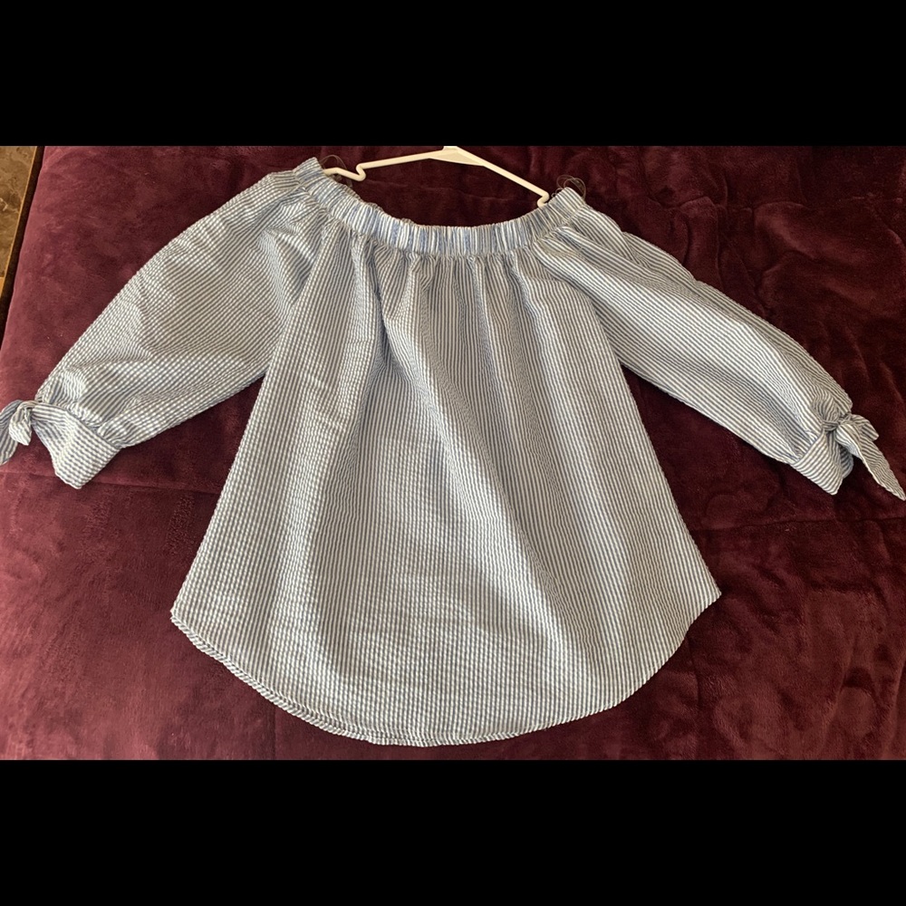 Blue & White Off The Shoulder Top